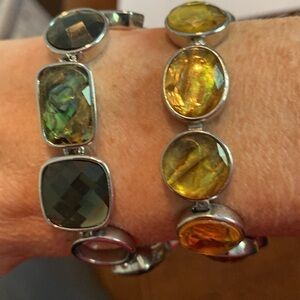 2 Lia Sophia faceted stone and silver toned bracelets